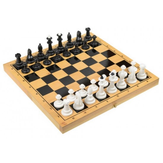 Набор шахматы пластиковые + доска дерево, 36,5см х 36,5см, (Украина)