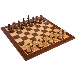 Набір шахів Супрім №6 коричневі +  дошка  Sapele Maple Dark 54 х 54 см
