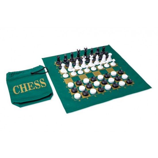 Набір шахи + шашки + дошка тканина + мішечок  (Україна)