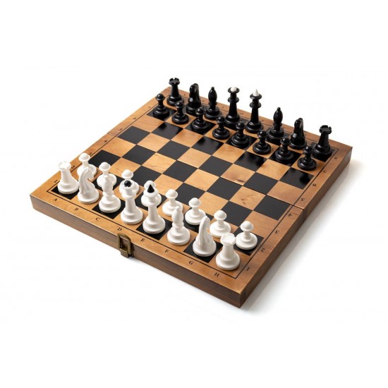 Набір шахи пластикові + дошка дерево (темна), 36,5см х 36,5см, (Україна)