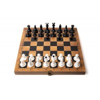 Набір шахи пластикові + дошка дерево (темна), 36,5см х 36,5см, (Україна)