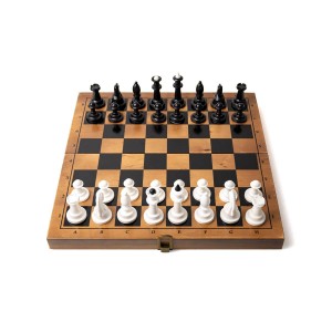 Набір шахи пластикові + дошка дерево (темна), 36,5см х 36,5см, (Україна)