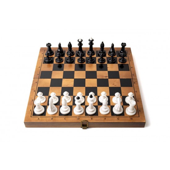 Набір шахи пластикові + дошка дерево (темна), 36,5см х 36,5см, (Україна)