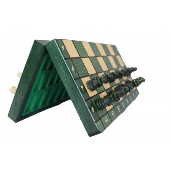 Шаховий набір магнітний дерев'яний (зелені), 28см х 28см, (Мадон 140)