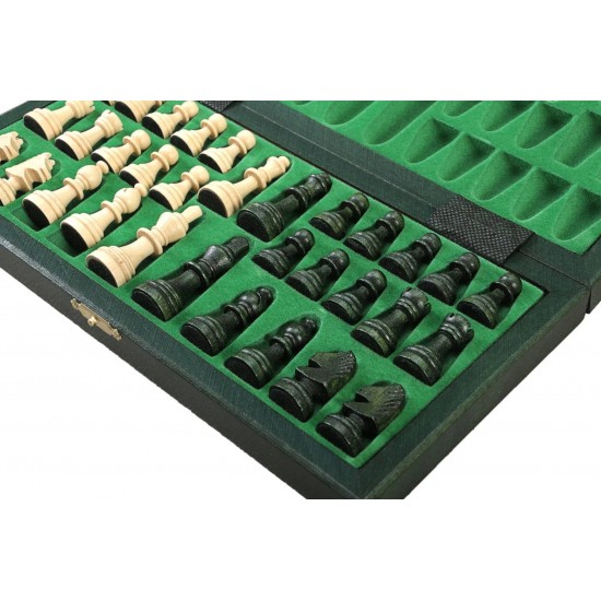 Шахматный набор магнитный деревянный (зеленый), 28см х 28см, (Мадон 140)