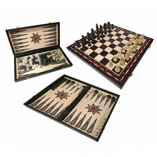 Набор шахматы+шашки+нарды Exclusive, 47см х 47см (Мадон 144A)