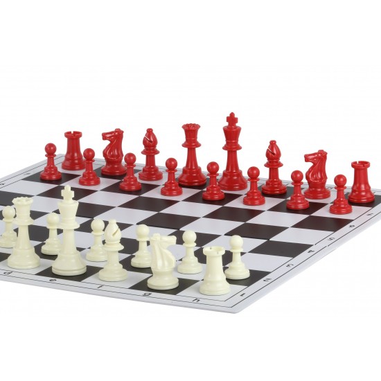 Шахові фігури Стаунтон №6, червоно-білі (пластик)