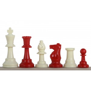 Шахові фігури Стаунтон №6, червоно-білі (пластик)