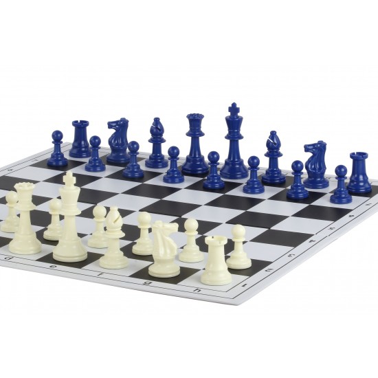 Шахові фігури Стаунтон №6, синьо-білі (пластик)