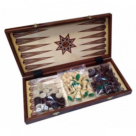 Набор шахматы+шашки+нарды Prestige, 47см х 47см (Мадон 144)