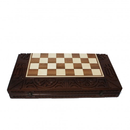 Набор шахматы + шашки + нарды Лотос (темный), 50см х 50см (Украина)