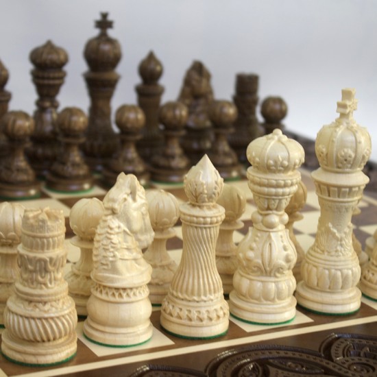 Набір шахи + шашки + нарди Лотос (темний), 50см х 50см (Україна)