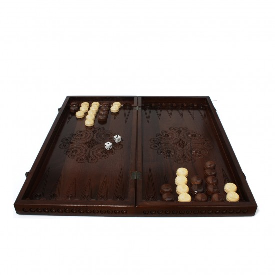 Набор шахматы + шашки + нарды Лотос (темный), 50см х 50см (Украина)