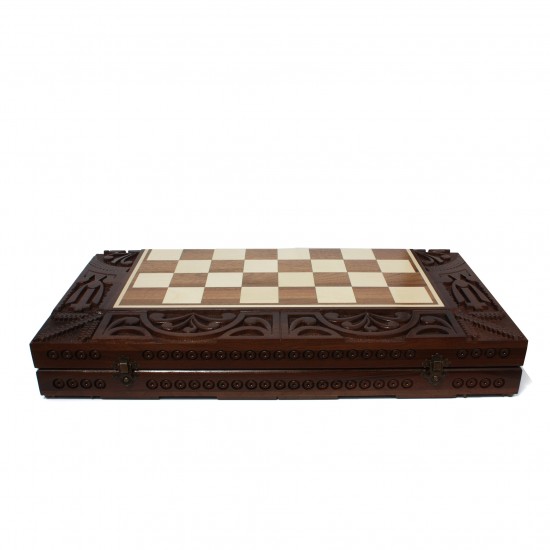 Набір шахи + шашки + нарди Лотос (темний), 50см х 50см (Україна)