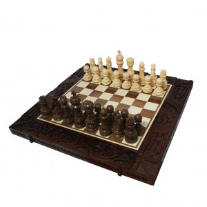 Набор шахматы + шашки + нарды Лотос (темный), 50см х 50см (Украина)