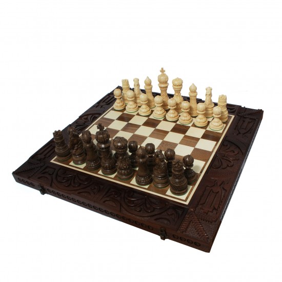 Набір шахи + шашки + нарди Лотос (темний), 50см х 50см (Україна)