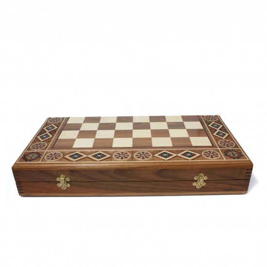 Набор шахматы + шашки + нарды Этно (орех), 50см х 50см (Украина)